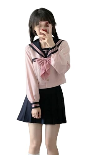 TEDPRBGE Japanisches JK Uniform Kostüm JK Matrosenuniform Matrosenhemd Faltenrock Anime Cosplay Kostüm für Frauen (Rosa, L) von TEDPRBGE