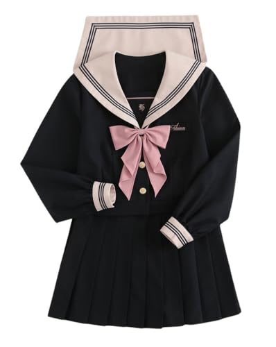 TEDPRBGE Japanisches JK Uniform Kostüm JK Matrosenuniform Matrosenhemd Faltenrock Anime Kostüm für Frauen (Marineblau Rosa, M) von TEDPRBGE