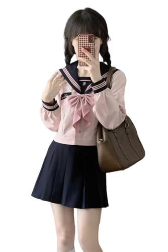 TEDPRBGE Japanisches JK Uniform Kostüm JK Matrosenuniform Matrosenhemd Faltenrock Anime Kostüm für Frauen (Rosa, XL) von TEDPRBGE
