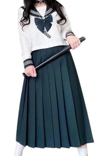 TEDPRBGE Japanisches JK Uniform Kostüm JK Matrosenuniform Matrosenhemd Grün Faltenrock Anime Cosplay Kostüm für Frauen (2XL) von TEDPRBGE
