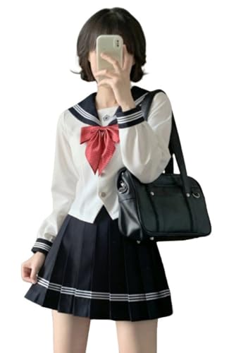 TEDPRBGE Japanisches JK Uniform Kostüm JK Matrosenuniform Matrosenhemd Mini Faltenrock Anime Cosplay Kostüm für Frauen (Marineblau, L) von TEDPRBGE
