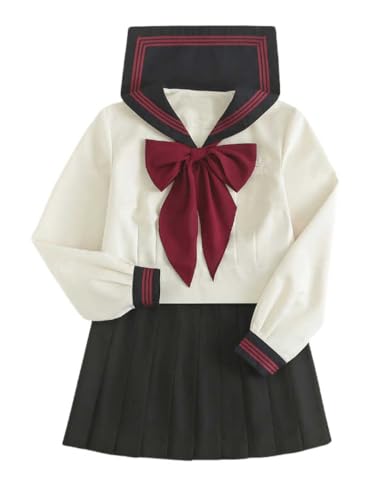 TEDPRBGE Japanisches JK Uniform Kostüm JK Matrosenuniform Matrosenhemd Mini Faltenrock Anime Kostüm für Frauen (Marineblau, L) von TEDPRBGE