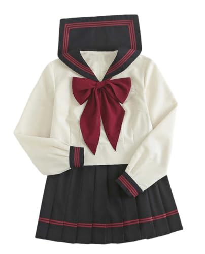 TEDPRBGE Japanisches JK Uniform Kostüm JK Matrosenuniform Matrosenhemd Mini Faltenrock Anime Kostüm für Frauen (Marineblau Rot, S) von TEDPRBGE