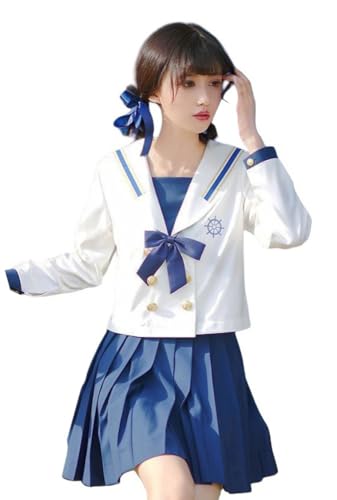 TEDPRBGE Japanisches JK Uniform Kostüm JK Matrosenuniform Matrosenkragen Hemd Faltenrock Anime Cosplay Kostüm für Frauen (L) von TEDPRBGE