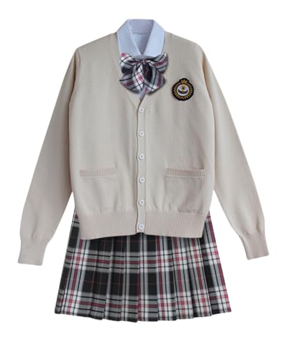 TEDPRBGE Japanisches Schulkostüm, JK Uniform-Kostüm, Aprikosenfarbe, Strickjacke, Pullover, Rock, Fliege, Set, Anime-Kostüm (Ombré-Grau, L) von TEDPRBGE