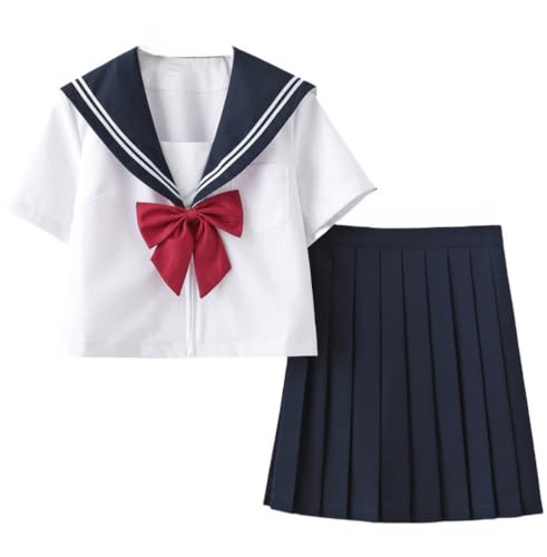 TEDPRBGE Japanisches Schuluniform-Kostüm, JK, Matrosenuniform, Faltenrock, JK, Matrosenhemd, Anime, Cosplay-Kostüm für Damen (kurzärmelig, 45 cm Rock, S) von TEDPRBGE