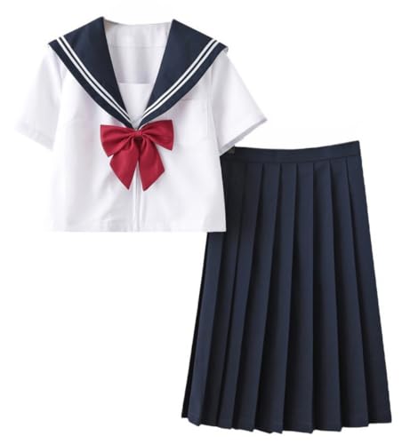 TEDPRBGE Japanisches Schuluniform-Kostüm, JK, Matrosenuniform, Faltenrock, JK, Matrosenhemd, Anime, Cosplay-Kostüm für Damen (kurzärmelig, 65 cm Rock, Größe 2XL) von TEDPRBGE