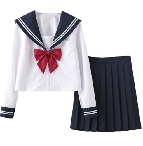 TEDPRBGE Japanisches Schuluniform-Kostüm, JK, Matrosenuniform, Faltenrock, JK, Matrosenhemd, Anime, Cosplay-Kostüm für Damen (langärmelig, 45 cm Rock, S) von TEDPRBGE