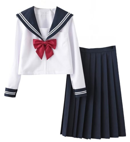 TEDPRBGE Japanisches Schuluniform-Kostüm, JK, Matrosenuniform, Faltenrock, JK, Matrosenhemd, Anime, Cosplay-Kostüm für Damen (langärmelig, 65 cm Rock, L) von TEDPRBGE