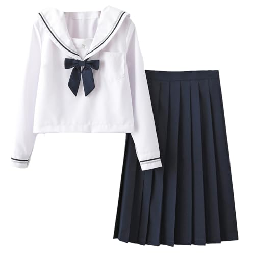 TEDPRBGE Japanisches Schuluniform-Kostüm, JK, Matrosenuniform, Faltenrock, Matrosenhemd, Fliege, Set, Anime-Kostüme für Damen, Größe S TEDPRBGE Japanisches Schuluniform-Kostüm, JK, Matrosenuniform, Faltenrock, Matrosenhemd, Fliege, Set, Anime-Kostüme für Damen, Größe S von TEDPRBGE