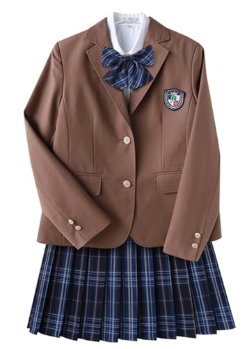TEDPRBGE Japanisches Schuluniform-Kostüm, braune Anzugjacke, JK, Rock, Hemden, Uniform, Anime, Cosplay-Kostüme für Damen, Blau / Schwarz, Größe XL TEDPRBGE Japanisches Schuluniform-Kostüm, braune Anzugjacke, JK, Rock, Hemden, Uniform, Anime, Cosplay-Kostüme für Damen, Blau / Schwarz, Größe XL von TEDPRBGE