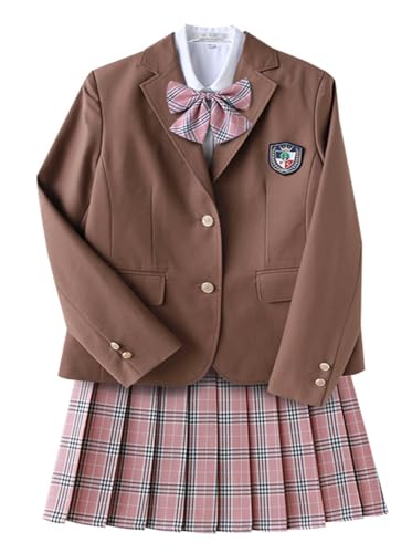 TEDPRBGE Japanisches Schuluniform-Kostüm, braune Anzugjacke, JK, Rock, Hemden, Uniform, Anime, Cosplay-Kostüme für Damen, Rosa, Größe 4XL TEDPRBGE Japanisches Schuluniform-Kostüm, braune Anzugjacke, JK, Rock, Hemden, Uniform, Anime, Cosplay-Kostüme für Damen, Rosa, Größe 4XL von TEDPRBGE