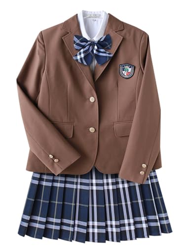 TEDPRBGE Japanisches Schuluniform-Kostüm, braune Anzugjacke, JK, Rock, Hemden, Uniform, Anime, Cosplay-Kostüme für Damen (Blau, Größe 4XL) von TEDPRBGE