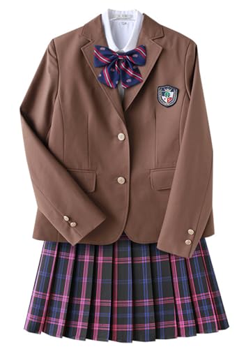 TEDPRBGE Japanisches Schuluniform-Kostüm, braune Anzugjacke, JK, Rock, Hemden, Uniform, Anime, Cosplay-Kostüme für Damen (Blau-Lila, M) von TEDPRBGE