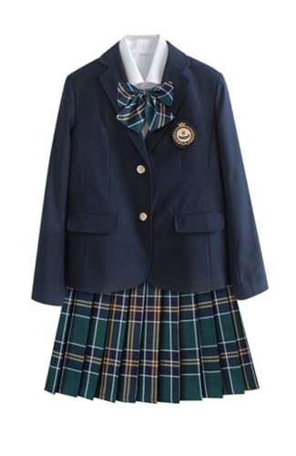 TEDPRBGE Japanisches Schuluniform-Kostüm, dunkelblau, Anzugjacke, JK, Rock, Hemden, Uniform, Anime, Cosplay, Kostüme für Damen (Grün, Größe 4XL) von TEDPRBGE