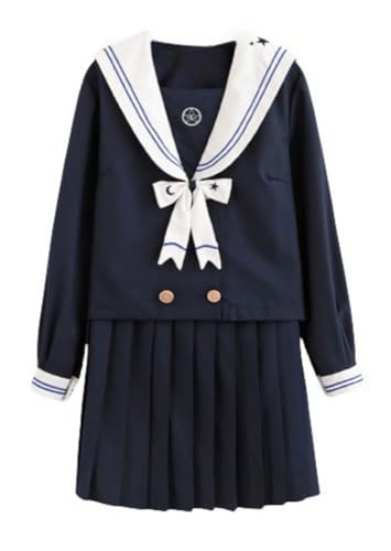 TEDPRBGE Matrosenuniform im japanischen Stil, JK, Uniform, Matrosenkragen, Hemd, Faltenrock, Anime, Cospaly-Kostüm für Damen (Langarm, S) von TEDPRBGE