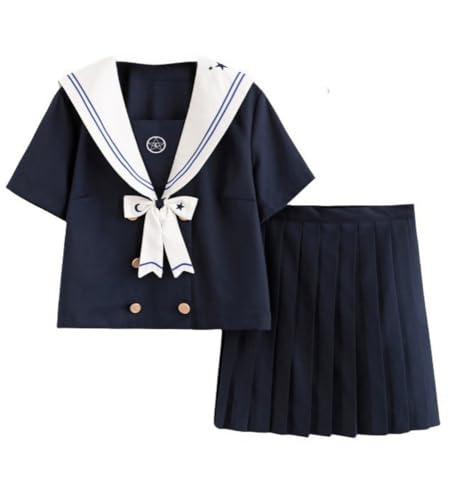 TEDPRBGE Matrosenuniform im japanischen Stil, JK, Uniform, Matrosenkragen, Hemd, Faltenrock, Anime, Cospaly-Kostüm für Damen (kurzärmelig, XL) von TEDPRBGE