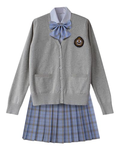 TEDPRBGE Schulkostüm im japanischen Stil, JK, Uniform, Kostüm, grau, Strickjacke, Pullover, karierter Rock, Set Anime-Outfit (Ombré-Blau, XL) von TEDPRBGE