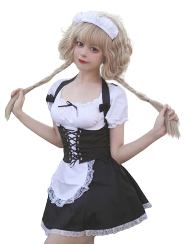 TEDPRBGE Schwarz-weißes Anime-Dienstmädchenkleid, französisches Schürzenkleid, Kawaii-Dienstmädchen-Outfit, Kleid, Halloween, Cosplay-Kostüm (3XL) von TEDPRBGE