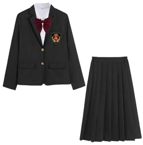 TEDPRBGE Schwarzes japanisches JK-Uniform-Kostüm, Anzugjacke, JK-Rock, Hemden, Uniform, Anime, Cosplay, Kostüme für Damen (schwarzer Midirock, Größe XL) von TEDPRBGE