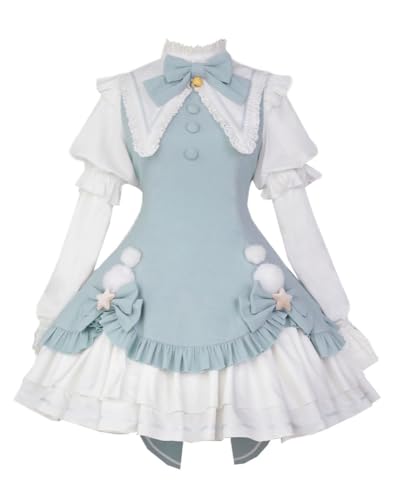 TEDPRBGE Süßes Lolita-Kleid, Anime-Cosplay-Kostüm, langärmeliges Kleid, Rüschensaum, Anime-Prinzessinnen-Outfit für Damen (UK, Alpha, M, Regular, Regular, Blau) von TEDPRBGE