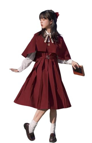TEDPRBGE Sweet Lolita Dress Costume JK Uniform Costume Japanese Dress Set Anime Cosplay Outfit for Women (Weinrot, L) von TEDPRBGE