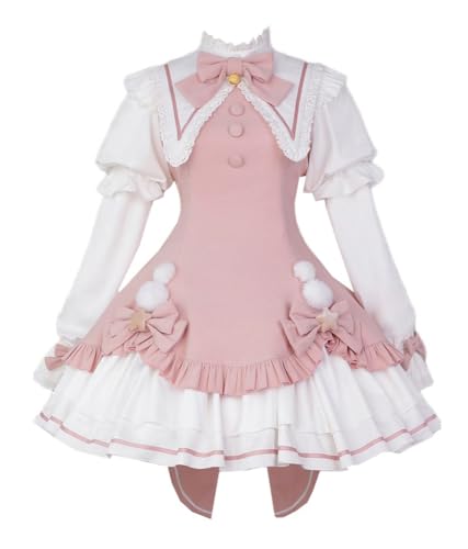 TEDPRBGE Sweet Lolita Kleid Kostüm Anime Cosplay Kostüm Langarm Kleid Rüschen Saum Anime Prinzessin Outfit für Frauen (UK, Alpha, M, Regular, Regular, Rosa) von TEDPRBGE