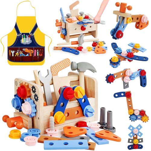 TEGOVE Werkzeugkoffer Kinder Spielzeug,Werkzeug Kinder Holzspielzeug ab 3-5 Jahre Kinder Werkzeug,Kinderwerkzeug Kinderspielzeug Lernspiele ab 3 Jahren Geburtstagsgeschenk Mädchen Junge von TEGOVE