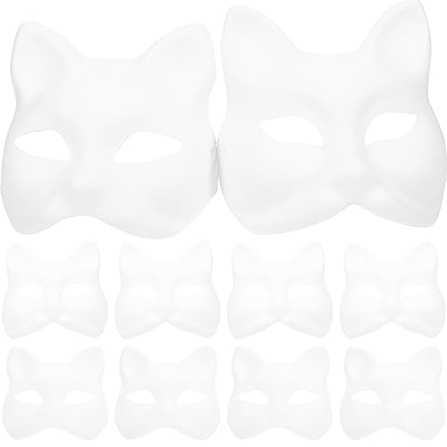 TEHAUX 10 Stück Weiße Masken Zum Selbermachen Blanko Katzenmaske Bemalbar Tiermasken Einfarbig Maskerade-Masken Für Geburtstag Urlaub Rave Karneval Partygeschenke von TEHAUX