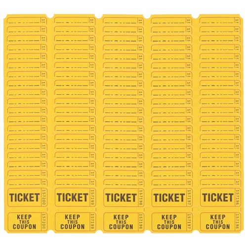 TEHAUX 100 Stück Tombola-Tickets Gelbe Farbe Vergnügungspark-Tickets Double-Roll-Tombola-Event-Tickets Universelles Ticketetikett Für Veranstaltungen Hochzeiten Und Partys von TEHAUX