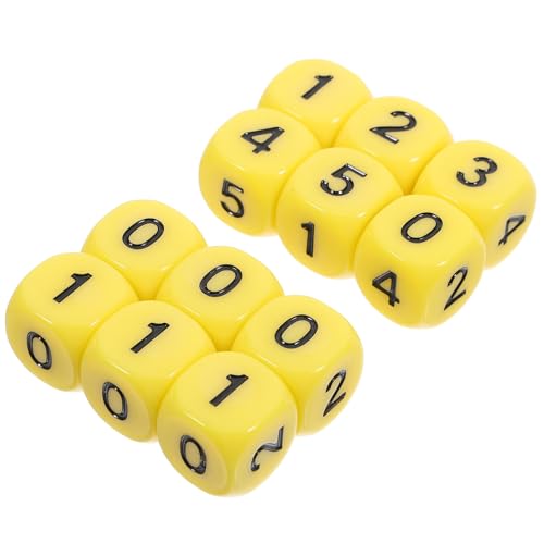 TEHAUX 12 Stück Zahlenwürfel 0-5 Acryl-Mathematik-Lernwürfel 16 Mm Abgerundete Ecken Spielzubehör Für Brettspiele Unterricht Im Klassenzimmer Gelb von TEHAUX