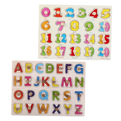 TEHAUX 2 Satz Montessori Holzpuzzle mit Buchstaben Zahlen für Kleinkinder Bunte Lernspielzeuge aus Holz Sichere Montessori Lernpuzzles für Vorschule und Frühe Entwicklung von TEHAUX