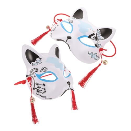 TEHAUX 2 Stück Handbemalte Japanische Fox Maske Tierische Cosplay Accessoires für Halloween Party und Festival Fotorequisiten für Kostüm Events von TEHAUX