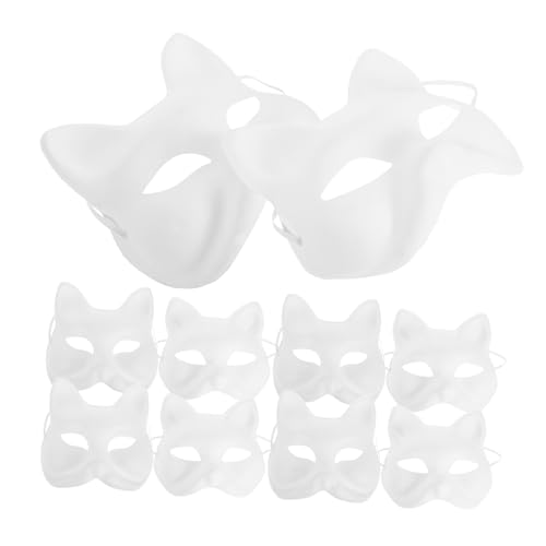TEHAUX 20 Stück Teiliges DIY Tiermasken Set aus Papier Weiße Katzen und Fuchs Masken zum Bemalen Hautfreundlich für Maskenbälle Karneval Halloween und Cosplay Partys von TEHAUX