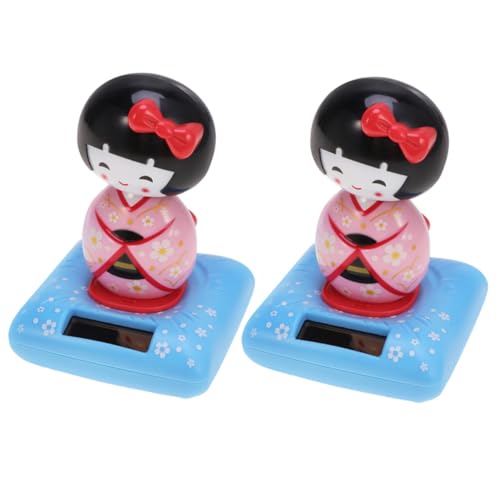 TEHAUX 2St Autoschmuck mit schüttelndem Kopf japanische Sammlerfigur Kopfschüttelnde Puppe japanische Puppen Spielzeug mit beweglichem Kopf Esstisch Senfkörner Diva Kimono Zubehör Rosa von TEHAUX