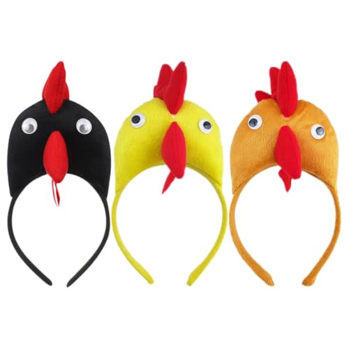 TEHAUX 3 Stück Hahn-Stirnbänder Hühnerhüte Cartoon-Hahn-Haarbänder Tierkostüm Cosplay-Haar-Accessoire Für Partys von TEHAUX