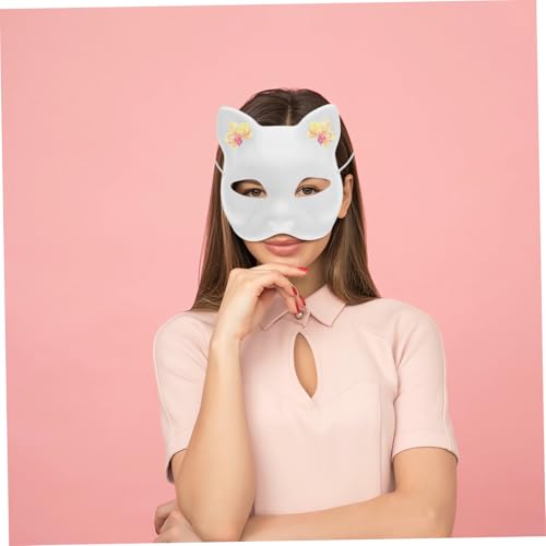 TEHAUX 4 Stück DIY Katzenmasken aus Pappmaché Leere Halbe Tiermasken zum Bemalen Leichte Bequeme Karnevalsmasken für Halloween Kostümparty Cosplay und Fasching von TEHAUX