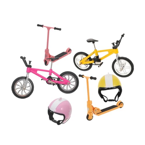 TEHAUX 6 Stück Teiliges Miniatur Fahrrad und Scooter Set Robustem Gelben und Pinken Modellen mit Dekoratives Finger Bike für Sammler für Puppenhaus Dekoration von TEHAUX