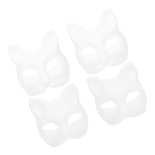 TEHAUX Katzenmaske 4 Stück Diy-Masken Aus Weißem Papier Unbemalt Fuchs Halb Blanko Tier-Anziehmaske Einfarbig Maskerade-Masken Für Karneval Kostüm Requisite Partyzubehör von TEHAUX