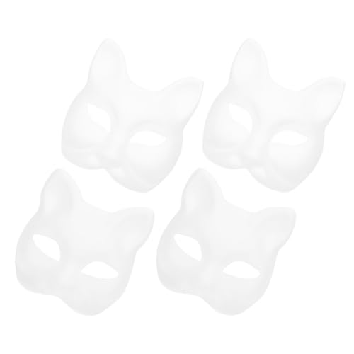 TEHAUX Katzenmaske Therian-Maske 4 Stück Weiße Fuchs-Katzenmasken Tier-Halbgesichtsmaske Unbemalt Blanko Diy-Halloween-Maske Für Maskerade Cosplay-Party von TEHAUX
