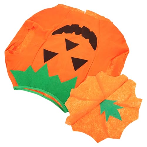 TEHAUX Kürbis-Halloweenkostüm Für Kinder Vliesstoff-Shirt Mit Laternengesicht Und Beanie-Mütze Kürbis-Halloween-Outfit Für Kleinkinder Für Partys Und Verkleidungsveranstaltungen (Orange) von TEHAUX