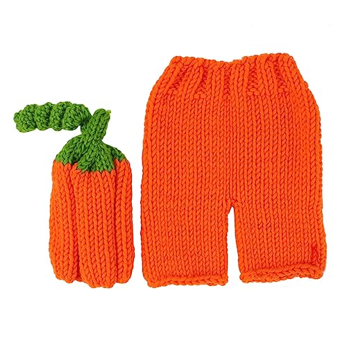 TEHAUX Neugeborenen Fotokostüm Set aus Handgehäkelter Atmungsaktiver Weiches Strickoutfit für Babyfotoshooting Monate Winddichter Mütze Halloween Kleidung Orange von TEHAUX