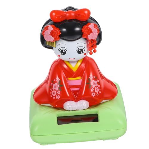 TEHAUX Tanzende Mädchen-Wackelkopfpuppe Bürodekoration solarbetriebenes Tanzspielzeug Japanische Puppendekorationen Spielzeuge Mädchenspielzeug Mikro-Landschaft-Kimono-Puppe Mini Statue von TEHAUX