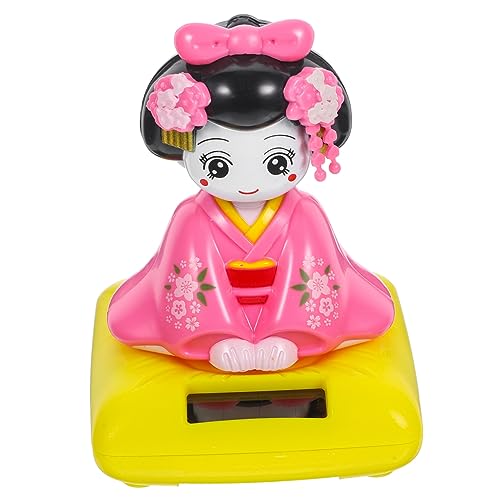 TEHAUX Tanzende Mädchen-wackelkopfpuppe Geisha-Statue Kopfschüttelnd Tanzen Osterdekoration Süße Mädchenstatue Kopfschüttelnde Puppe Maiko-Puppe Armaturenbrett Rosa Hula-Tanz Kimono von TEHAUX