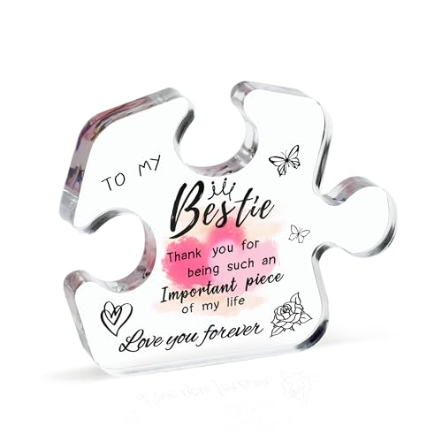 Bestie Gifts for Friendship Spezielles Acryl-Puzzleteil (12,4 x 10,2 cm) für Frauen, Geburtstags- und Dankeschenkgeschenk von Best Friends Work Bestie, Plakette, Schreibtischdekoration für Weihnachten von TEHIBIEN