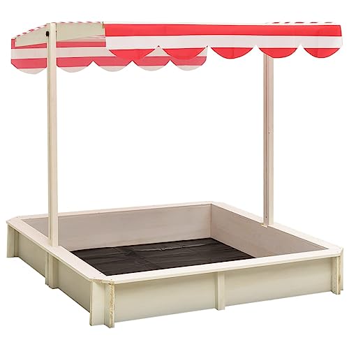 Outdoor-Spielgeräte-Sandkasten mit verstellbarem Dach Tannenholz weiß und rot UV50-Spielzeug & Spiele von TEKEET