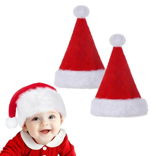 TELAIN 2 Stück Weihnachtsmannmütze für Kinder, Baby-Weihnachtsmützen, Weihnachtsmützen aus Plüsch für Mädchen und Jungen, luxuriöse Weihnachtsmannmütze TELAIN 2 Stück Weihnachtsmannmütze für Kinder, Baby-Weihnachtsmützen, Weihnachtsmützen aus Plüsch für Mädchen und Jungen, luxuriöse Weihnachtsmannmütze von TELAIN