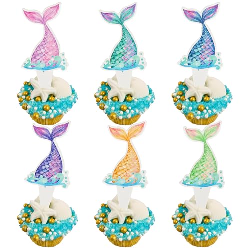 TELAIN 36 Stück Meerjungfrauenschwanz Cupcake Topper - Mini Unter dem Meer Dekorationen für Meerjungfrau Motto Geburtstagsparty und Babyparty TELAIN 36 Stück Meerjungfrauenschwanz Cupcake Topper - Mini Unter dem Meer Dekorationen für Meerjungfrau Motto Geburtstagsparty und Babyparty von TELAIN