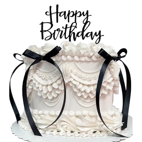 TELAIN Tortendeko Set Mit 6 Schwarzen Bögen Und Happy Birthday Schild, Kuchendeko Für Geburtstag, Vintage Cake Topper Für Coquette Party von TELAIN