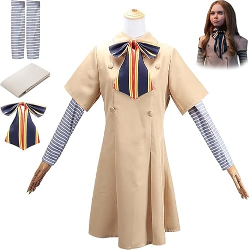 TELAOBAN Megan Outfit, Megan Cosplay Kleid, Megan Karneval Party Outfit, Megan Faschingskostüme, Megan Halloween Rollenspiel Outfit für Kinder, M3gan Kostüm, Film Uniform, perfekt für Mädchen (Khaki) von TELAOBAN